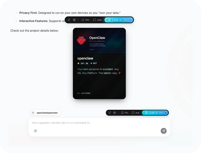 Understand codebases without reading code. interface
