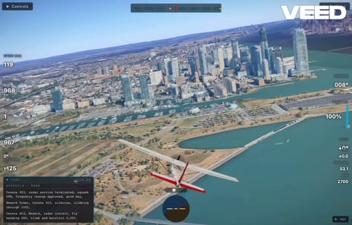 Free flight simulator with photorealistic cities